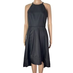 Aidan Mattox Black Hi Low Textured Retro Style Fit & Flare Cocktail Party Dress